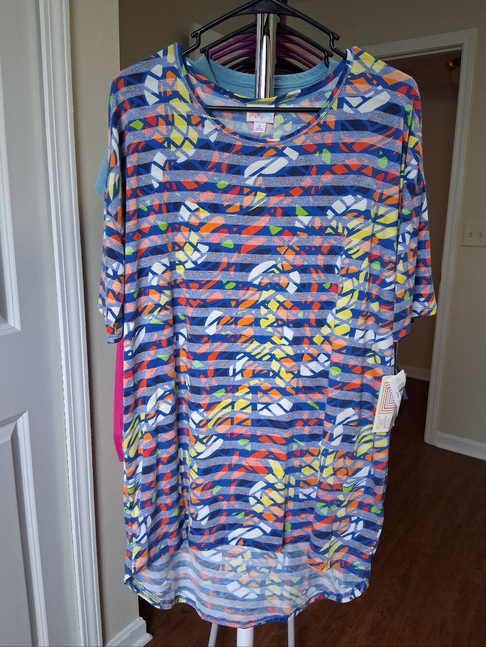 LuLaRoe Multicolor Blue Striped Abstract Tee